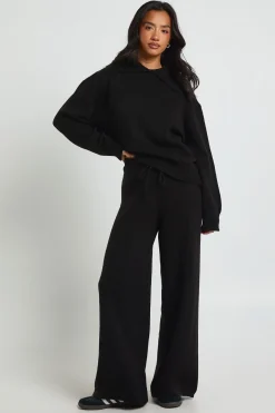 Ensemble Petite Synthétiquell Oversized à Col en Maille Épaisse et Pantalon Large Assorti