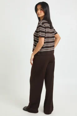 boohoo Ensemble Petite Taille Haut Rayé En Maille À Col Polo Et Pantalon À Manches Courtes<Femme Pulls Et Gilets|Toutes Les Mailles