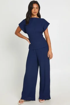 Ensemble Petite Top À Dos Noué Froissé Et Pantalon Large