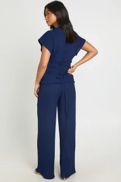 Ensemble Petite Top À Dos Noué Froissé Et Pantalon Large