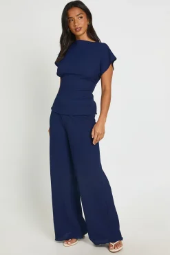 Ensemble Petite Top À Dos Noué Froissé Et Pantalon Large