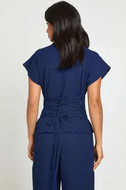Ensemble Petite Top À Dos Noué Froissé Et Pantalon Large