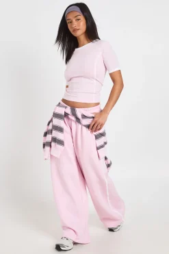 Ensemble Petite T-shirt À Détail De Passepoil Et Jogging À Jambe Droite