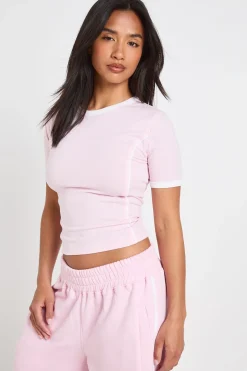 Ensemble Petite T-shirt À Détail De Passepoil Et Jogging À Jambe Droite