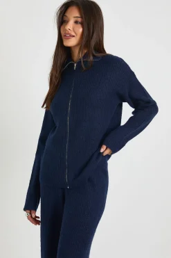 Ensemble 3 pièces avec pull en maille oversize ultra doux à zip intégral, pantalon à jambe droite et sac en maille