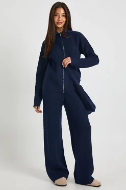 Ensemble 3 pièces avec pull en maille oversize ultra doux à zip intégral, pantalon à jambe droite et sac en maille