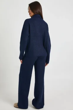 Ensemble 3 pièces avec pull en maille oversize ultra doux à zip intégral, pantalon à jambe droite et sac en maille