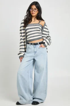 boohoo Ensemble 2 Pièces Cardigan Oversize et Crop Top Tricotés à Rayures Ultra Doux<Femme Pulls Et Gilets|Toutes Les Mailles