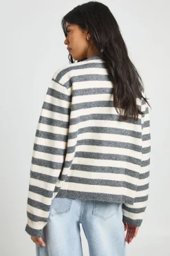 boohoo Ensemble 2 Pièces Cardigan Oversize et Crop Top Tricotés à Rayures Ultra Doux<Femme Pulls Et Gilets|Toutes Les Mailles
