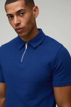 Ensemble Polo Ajusté Col Zippé Et Short En Tissu Gaufré