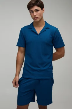 Ensemble Polo Ajusté Et Short Décontracté En Jersey Côtelé Texturé