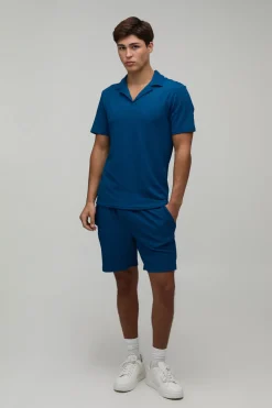 Ensemble Polo Ajusté Et Short Décontracté En Jersey Côtelé Texturé