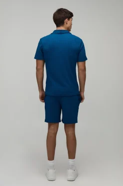 Ensemble Polo Ajusté Et Short Décontracté En Jersey Côtelé Texturé