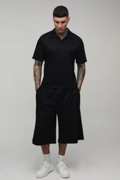 boohooMAN Ensemble Polo Ample Plissé À Col Revere Et Bermuda Tall<Homme Tout Afficher|Survêtements
