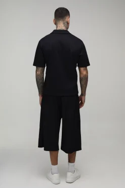 boohooMAN Ensemble Polo Ample Plissé À Col Revere Et Bermuda Tall<Homme Tout Afficher|Survêtements