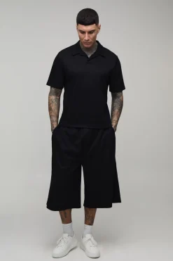 boohooMAN Ensemble Polo Ample Plissé À Col Revere Et Bermuda Tall<Homme Tout Afficher|Survêtements