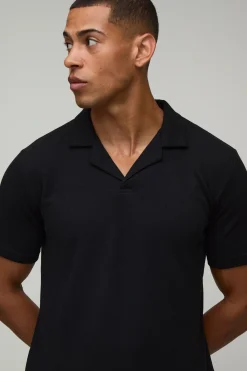 boohooMAN Ensemble Polo À Col Cubain Et Short Ajusté En Tissu Gaufré<Homme Tout Afficher|Ensembles Grandes Tailles