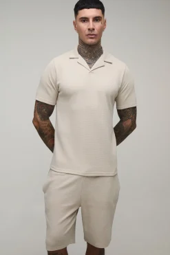 Ensemble Polo Col Cubain Et Short Ajusté Effet Gaufré Coupe Tall