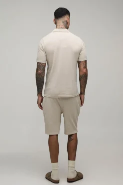 Ensemble Polo Col Cubain Et Short Ajusté Effet Gaufré Coupe Tall