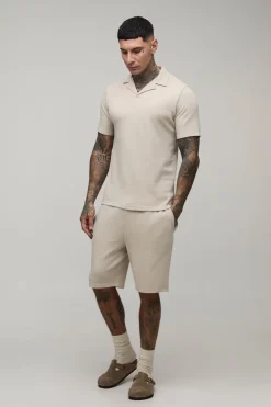 Ensemble Polo Col Cubain Et Short Ajusté Effet Gaufré Coupe Tall