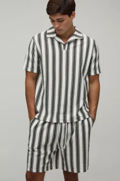 boohooMAN Ensemble Polo À Col Cubain Et Short À Rayures Coupe Regular<Homme Survêtements