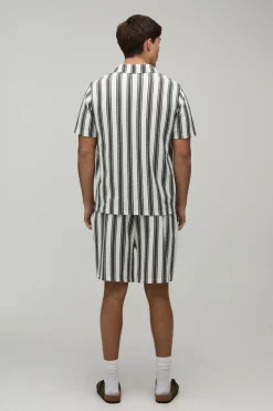boohooMAN Ensemble Polo À Col Cubain Et Short À Rayures Coupe Regular<Homme Survêtements
