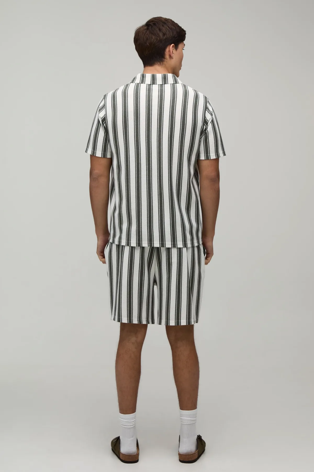 boohooMAN Ensemble Polo À Col Cubain Et Short À Rayures Coupe Regular<Homme Survêtements