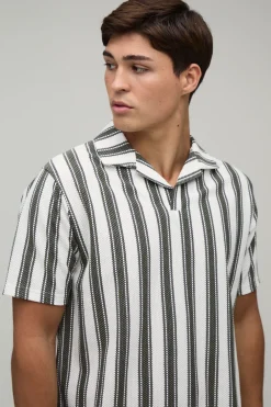 boohooMAN Ensemble Polo À Col Cubain Et Short À Rayures Coupe Regular<Homme Survêtements