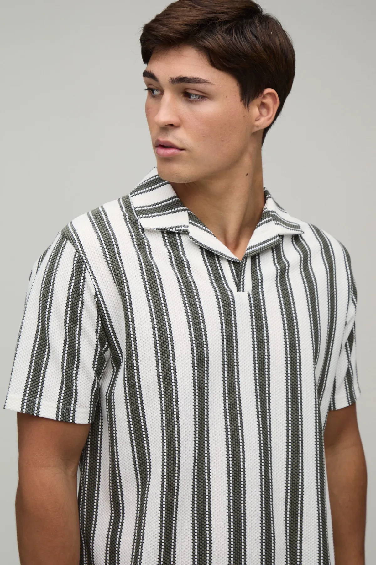 boohooMAN Ensemble Polo À Col Cubain Et Short À Rayures Coupe Regular<Homme Survêtements