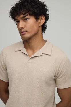 boohooMAN Ensemble Polo Col Ouvert Et Short En Tissu Gaufré Coupe Ajustée Pour Homme<Homme Ensembles|Survêtements