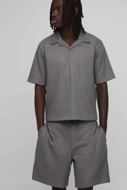 boohooMAN Ensemble Polo À Col Revers Plissé Ample Et Short Baggy<Homme Tout Afficher|Ensembles Grandes Tailles