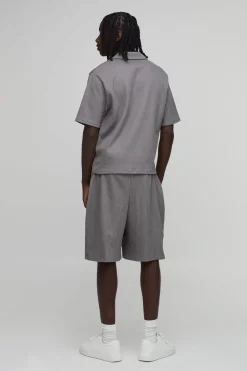 boohooMAN Ensemble Polo À Col Revers Plissé Ample Et Short Baggy<Homme Tout Afficher|Ensembles Grandes Tailles