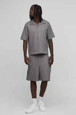 boohooMAN Ensemble Polo À Col Revers Plissé Ample Et Short Baggy<Homme Tout Afficher|Ensembles Grandes Tailles