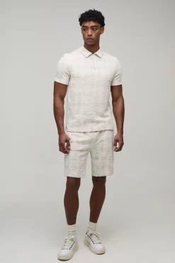 Ensemble Polo À Col Zippé Et Short Ajusté À Carreaux Bouclé