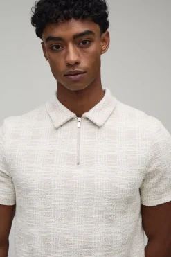 Ensemble Polo À Col Zippé Et Short Ajusté À Carreaux Bouclé