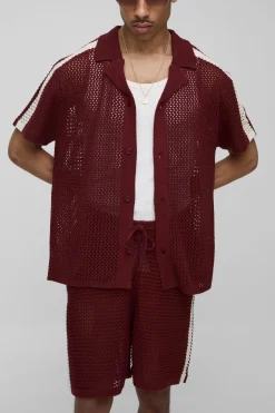 boohooMAN Ensemble polo court tricoté à la coupe oversize, col Revere et rayures latérales<Homme Maille|Mailles