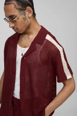 boohooMAN Ensemble polo court tricoté à la coupe oversize, col Revere et rayures latérales<Homme Maille|Mailles