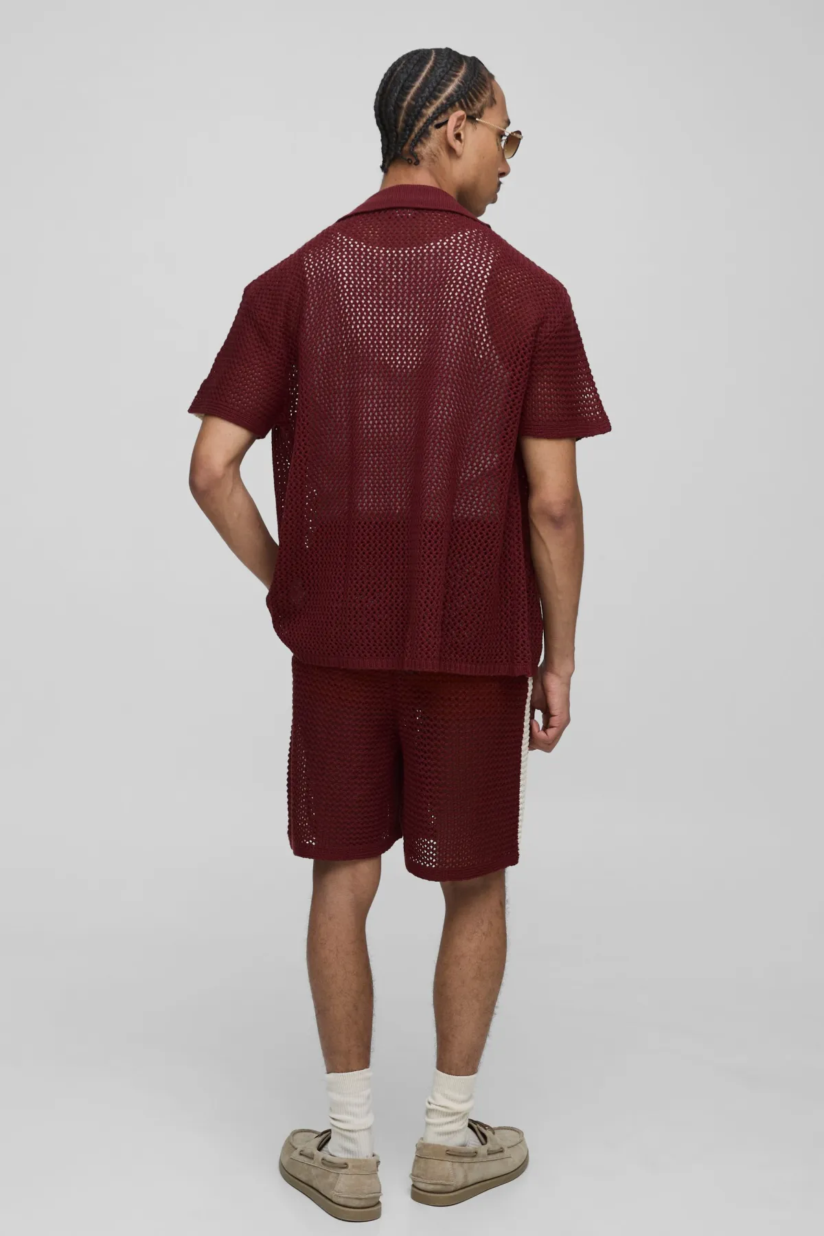 boohooMAN Ensemble polo court tricoté à la coupe oversize, col Revere et rayures latérales<Homme Maille|Mailles
