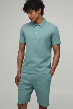 Ensemble Polo Et Short Ajusté En Tissu Gaufré