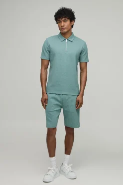 Ensemble Polo Et Short Ajusté En Tissu Gaufré