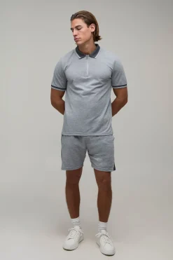 Ensemble Polo Et Short Ajusté En Piqué Interlock À Rayures