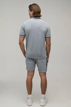 Ensemble Polo Et Short Ajusté En Piqué Interlock À Rayures