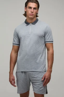 Ensemble Polo Et Short Ajusté En Piqué Interlock À Rayures