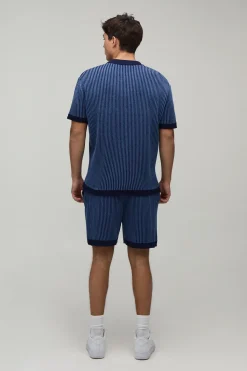 boohooMAN Ensemble Polo Et Short Côtelé Décontracté À Col En V<Homme Maille|Mailles