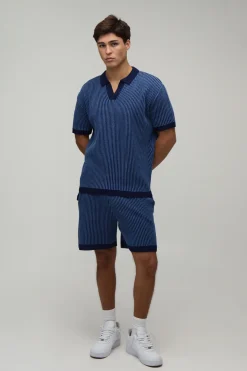 boohooMAN Ensemble Polo Et Short Côtelé Décontracté À Col En V<Homme Maille|Mailles