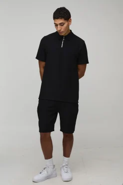 boohooMAN Ensemble Polo et Short en Jersey Côtelé Coupe Ajustée<Homme Ensembles|Survêtements
