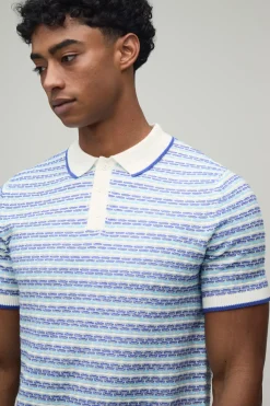 boohooMAN Ensemble Polo Et Short En Maille Ajourée À Rayures Coupe Regular<Homme Maille|Mailles