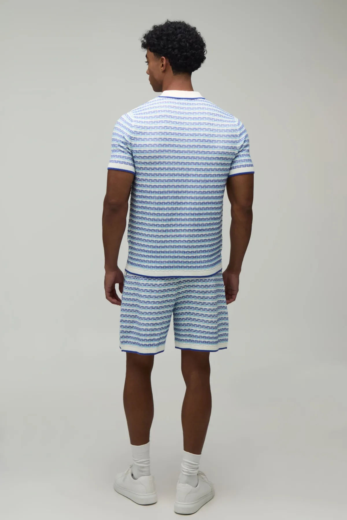boohooMAN Ensemble Polo Et Short En Maille Ajourée À Rayures Coupe Regular<Homme Maille|Mailles