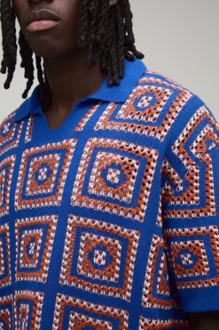 boohooMAN Ensemble Polo Et Short En Maille Avec Empiècements Au Crochet Coupe Oversize Ample<Homme Maille|Mailles