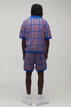boohooMAN Ensemble Polo Et Short En Maille Avec Empiècements Au Crochet Coupe Oversize Ample<Homme Maille|Mailles